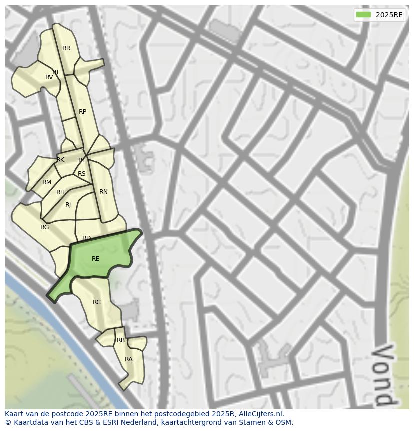 Afbeelding van het postcodegebied 2025 RE op de kaart.