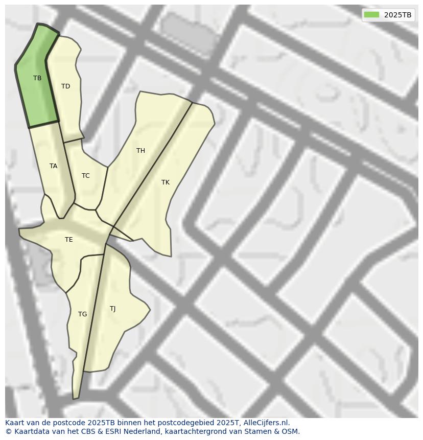 Afbeelding van het postcodegebied 2025 TB op de kaart.