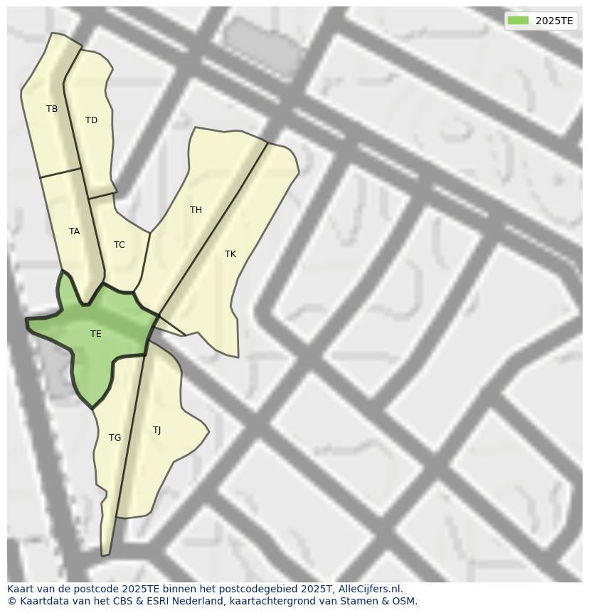 Afbeelding van het postcodegebied 2025 TE op de kaart.