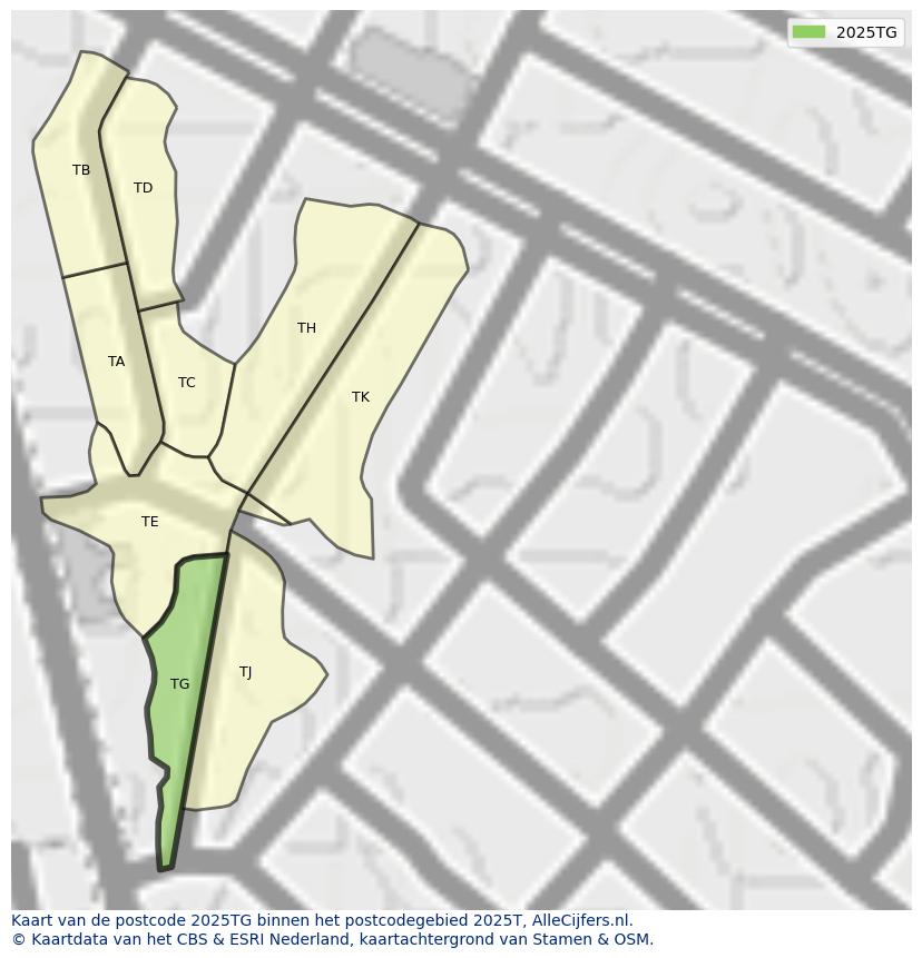 Afbeelding van het postcodegebied 2025 TG op de kaart.
