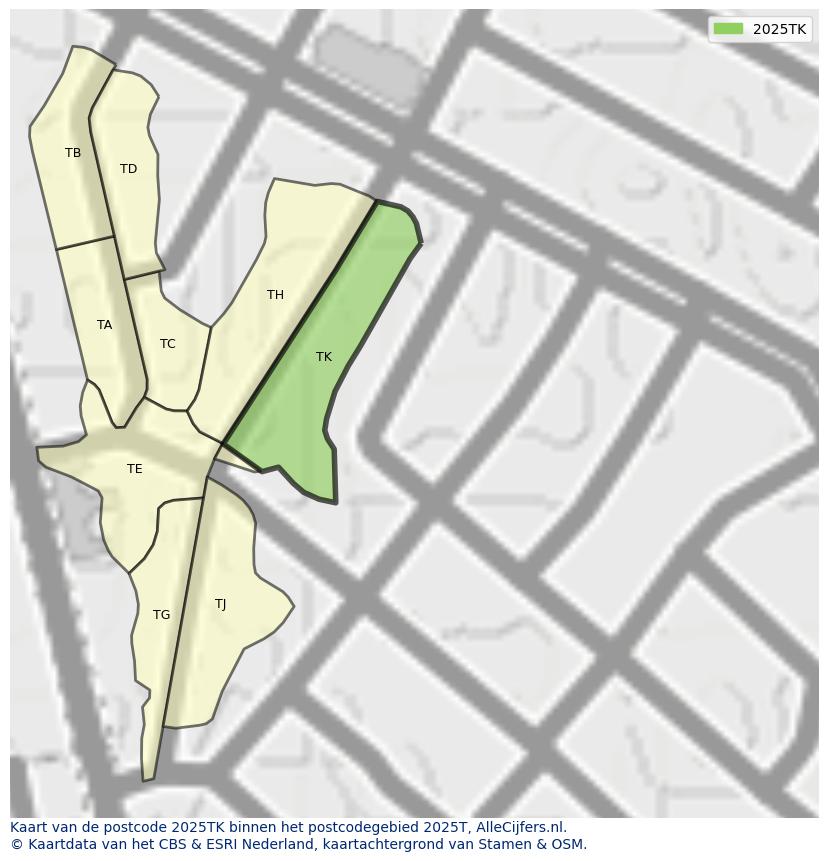 Afbeelding van het postcodegebied 2025 TK op de kaart.