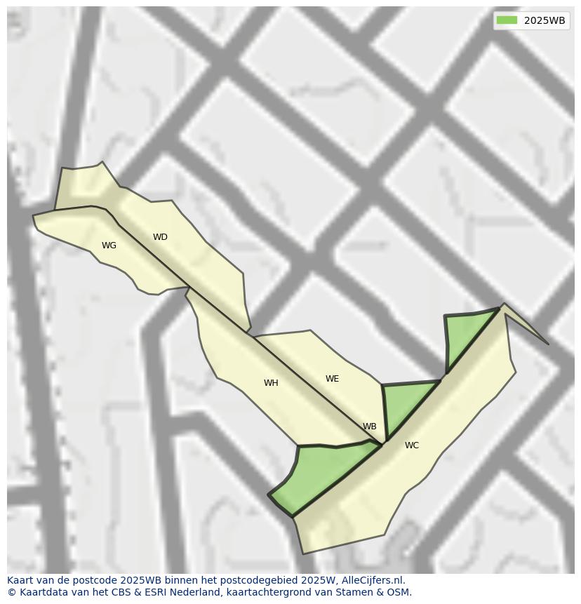 Afbeelding van het postcodegebied 2025 WB op de kaart.