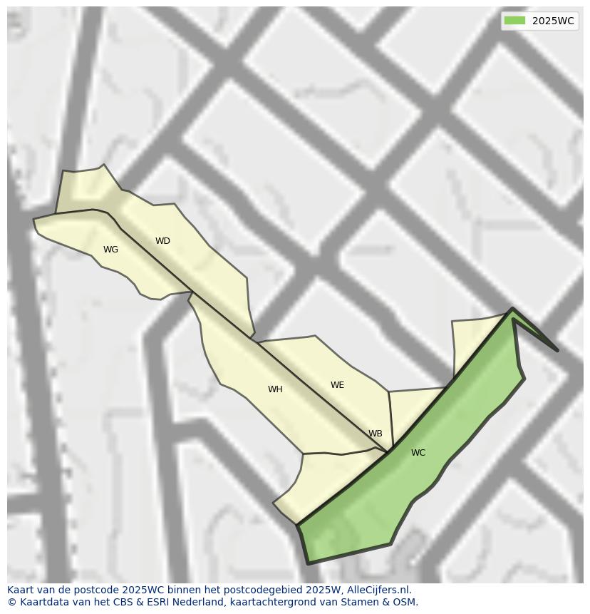 Afbeelding van het postcodegebied 2025 WC op de kaart.
