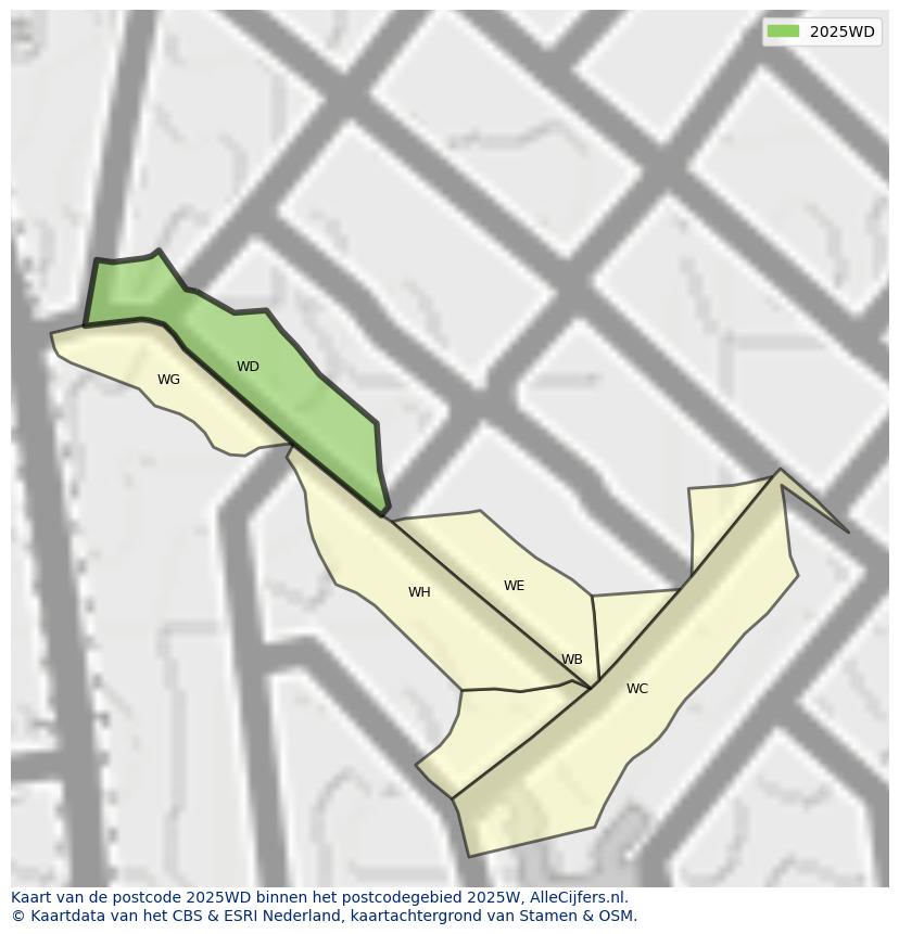 Afbeelding van het postcodegebied 2025 WD op de kaart.
