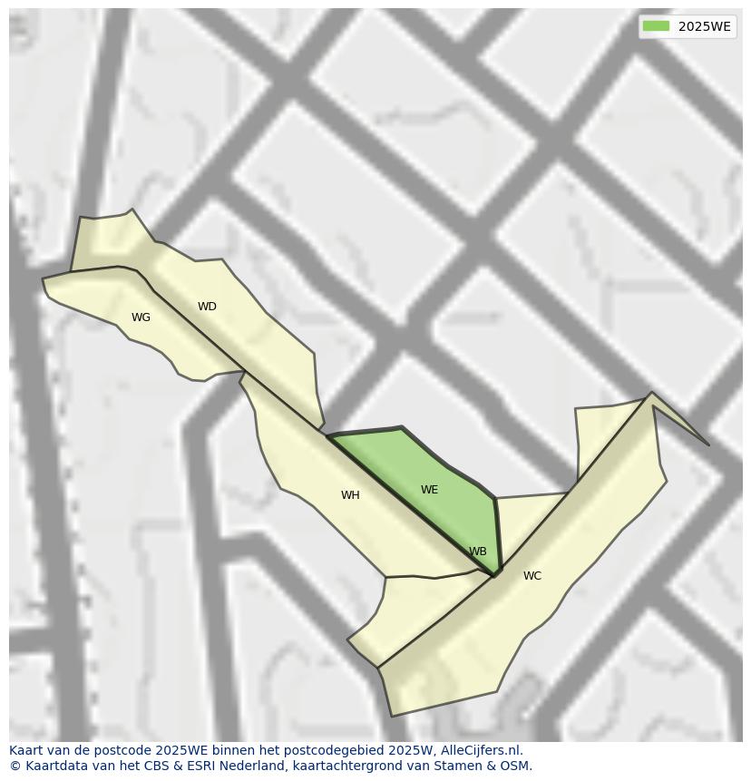 Afbeelding van het postcodegebied 2025 WE op de kaart.