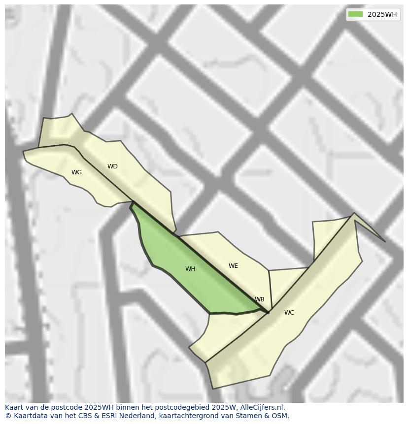 Afbeelding van het postcodegebied 2025 WH op de kaart.