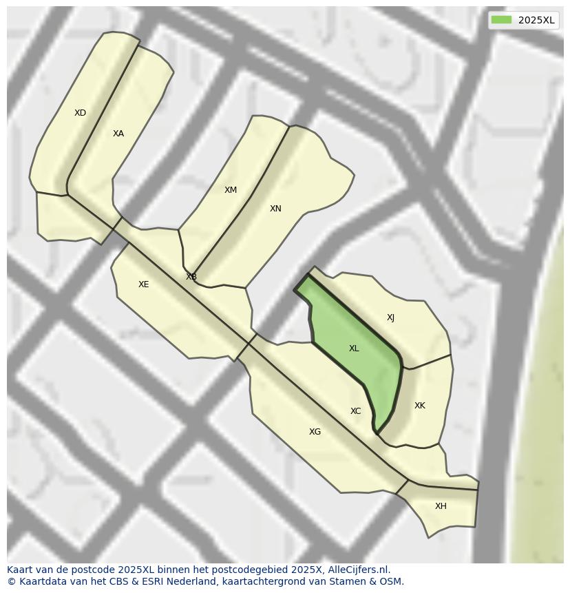 Afbeelding van het postcodegebied 2025 XL op de kaart.