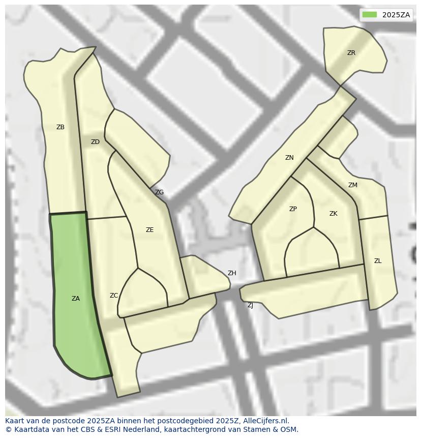 Afbeelding van het postcodegebied 2025 ZA op de kaart.