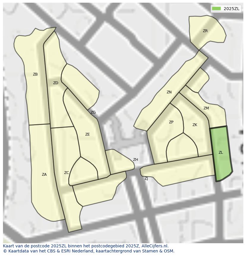 Afbeelding van het postcodegebied 2025 ZL op de kaart.