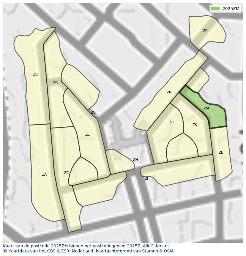 Afbeelding van het postcodegebied 2025 ZM op de kaart.