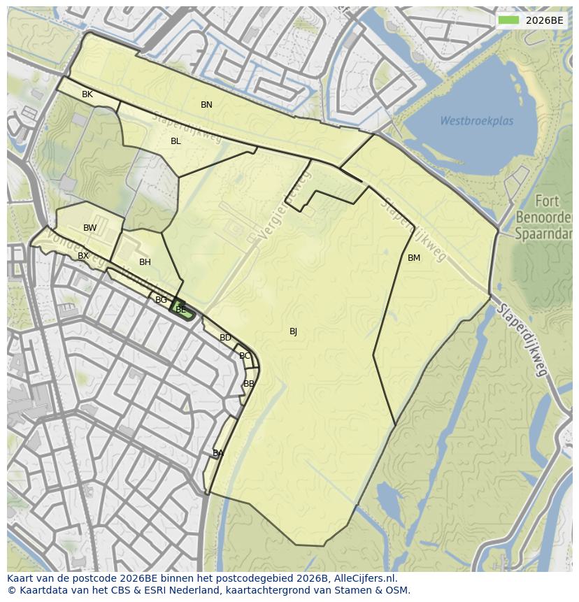 Afbeelding van het postcodegebied 2026 BE op de kaart.
