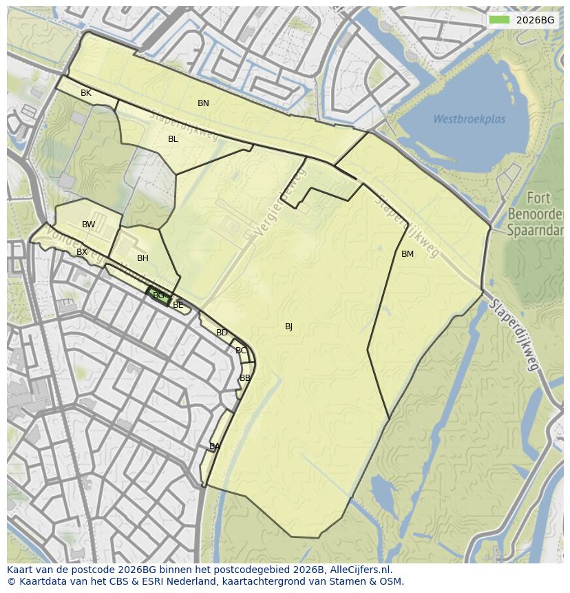 Afbeelding van het postcodegebied 2026 BG op de kaart.