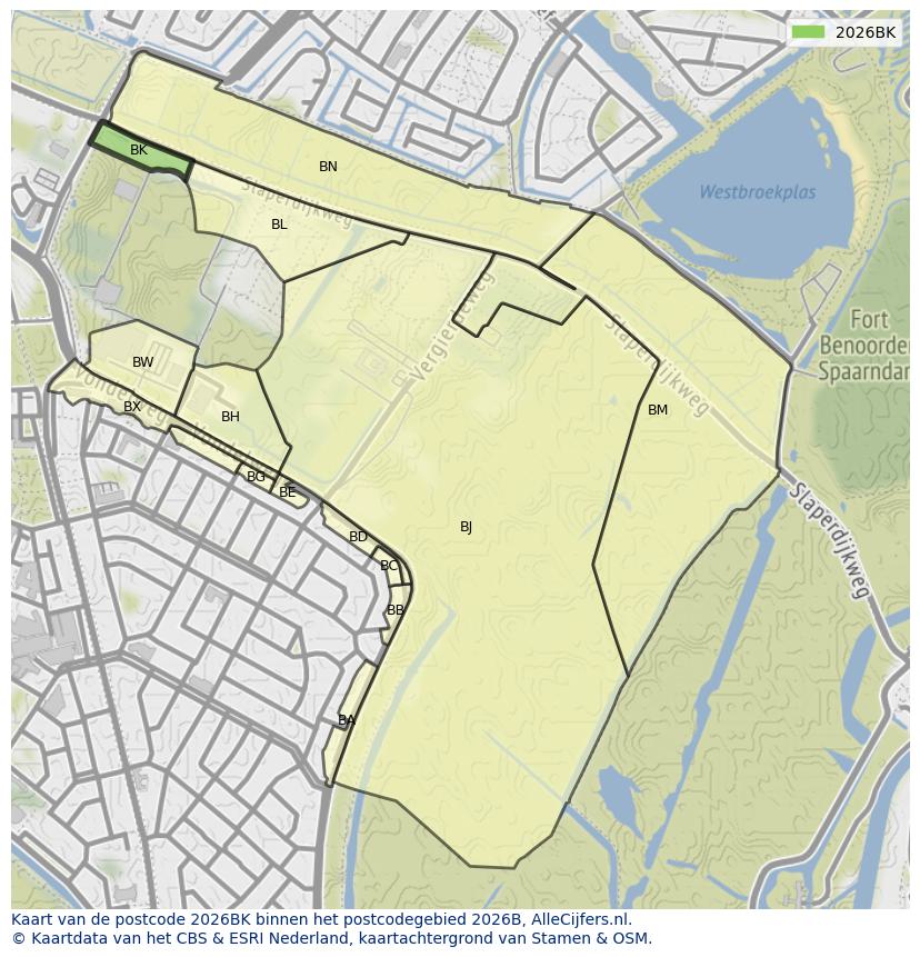 Afbeelding van het postcodegebied 2026 BK op de kaart.