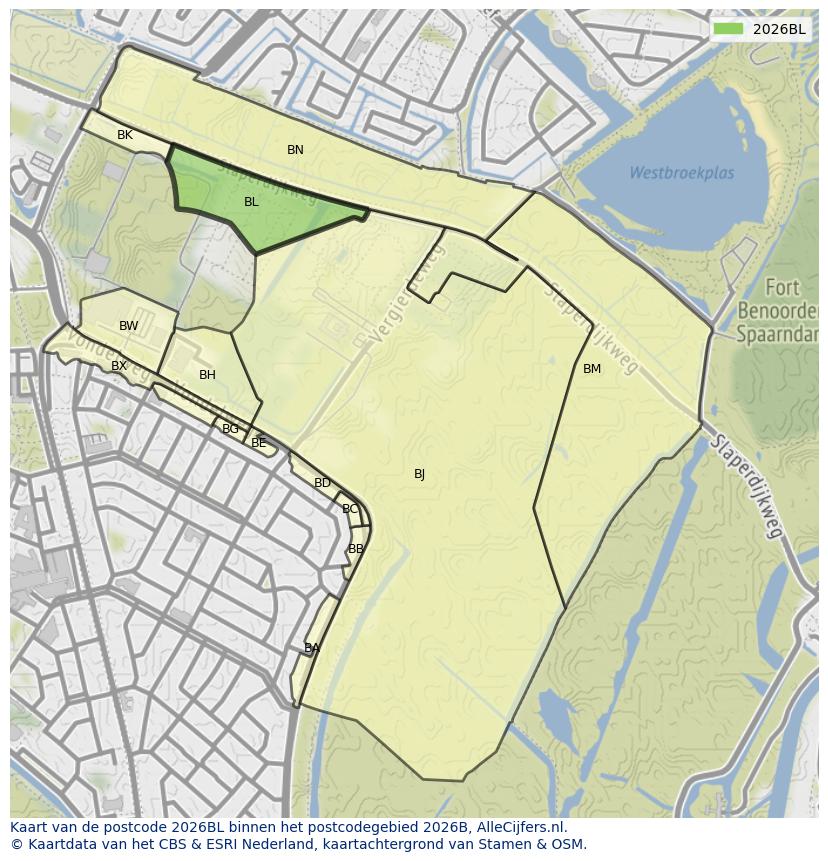 Afbeelding van het postcodegebied 2026 BL op de kaart.