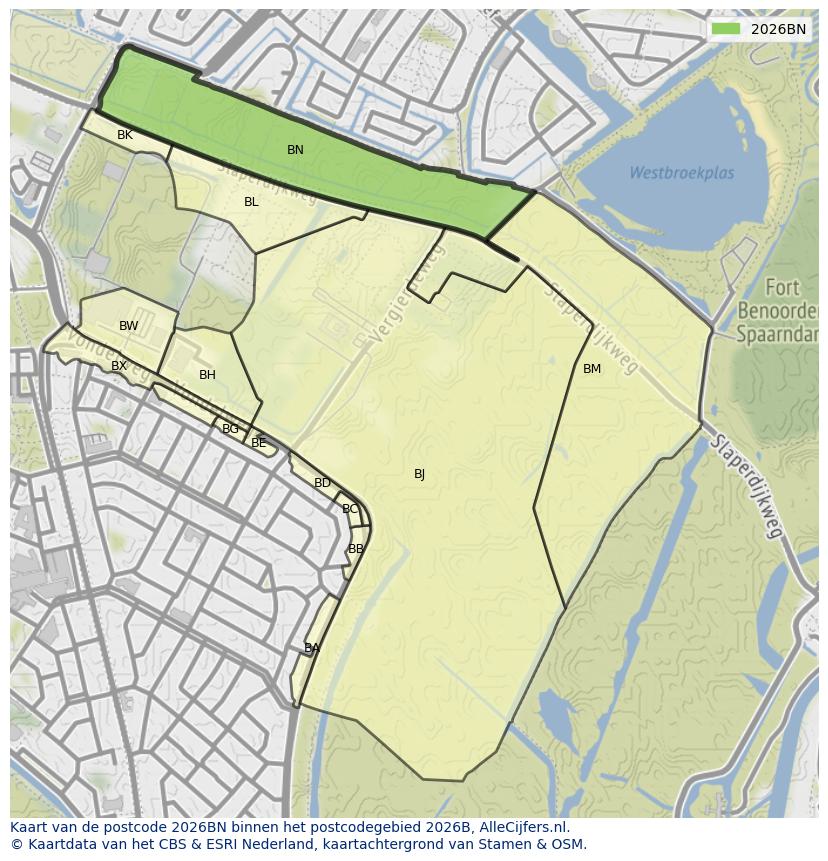 Afbeelding van het postcodegebied 2026 BN op de kaart.