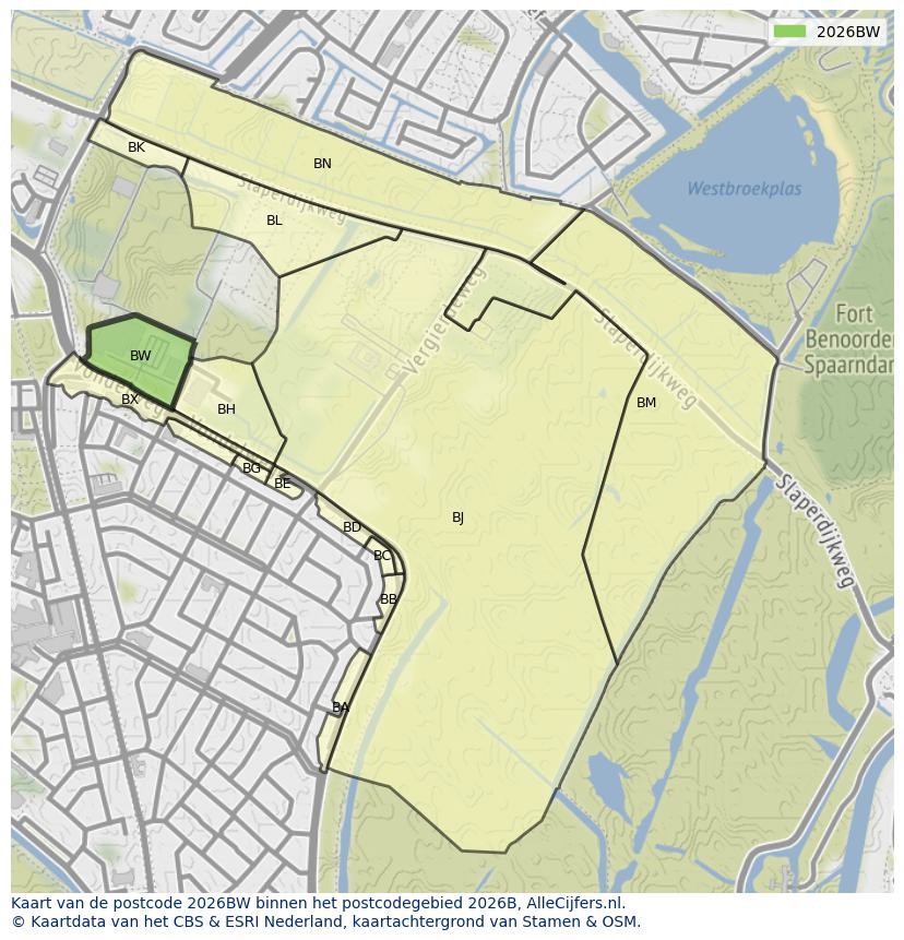 Afbeelding van het postcodegebied 2026 BW op de kaart.