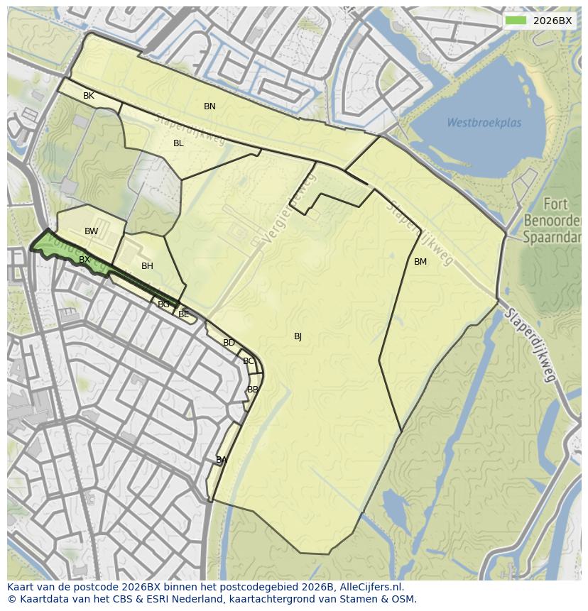 Afbeelding van het postcodegebied 2026 BX op de kaart.