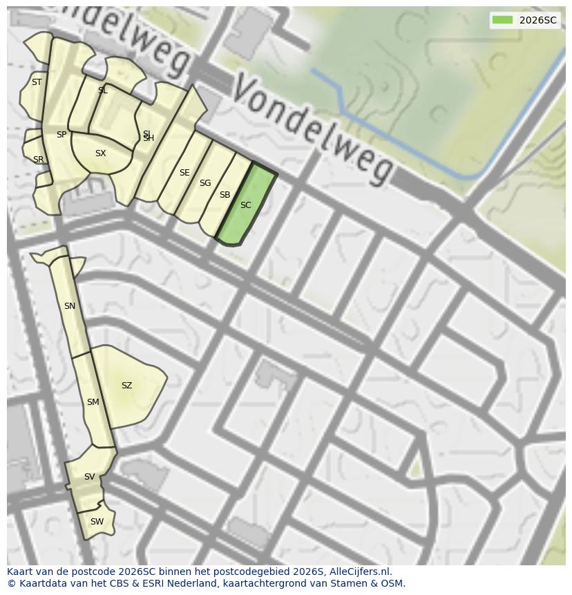 Afbeelding van het postcodegebied 2026 SC op de kaart.
