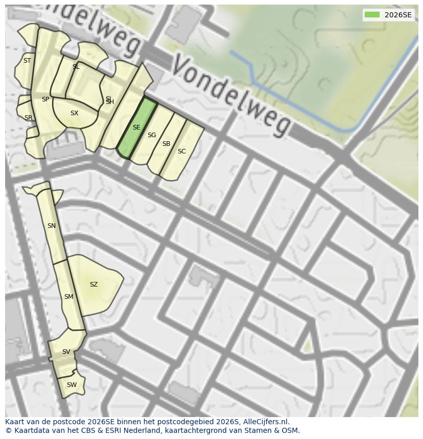 Afbeelding van het postcodegebied 2026 SE op de kaart.