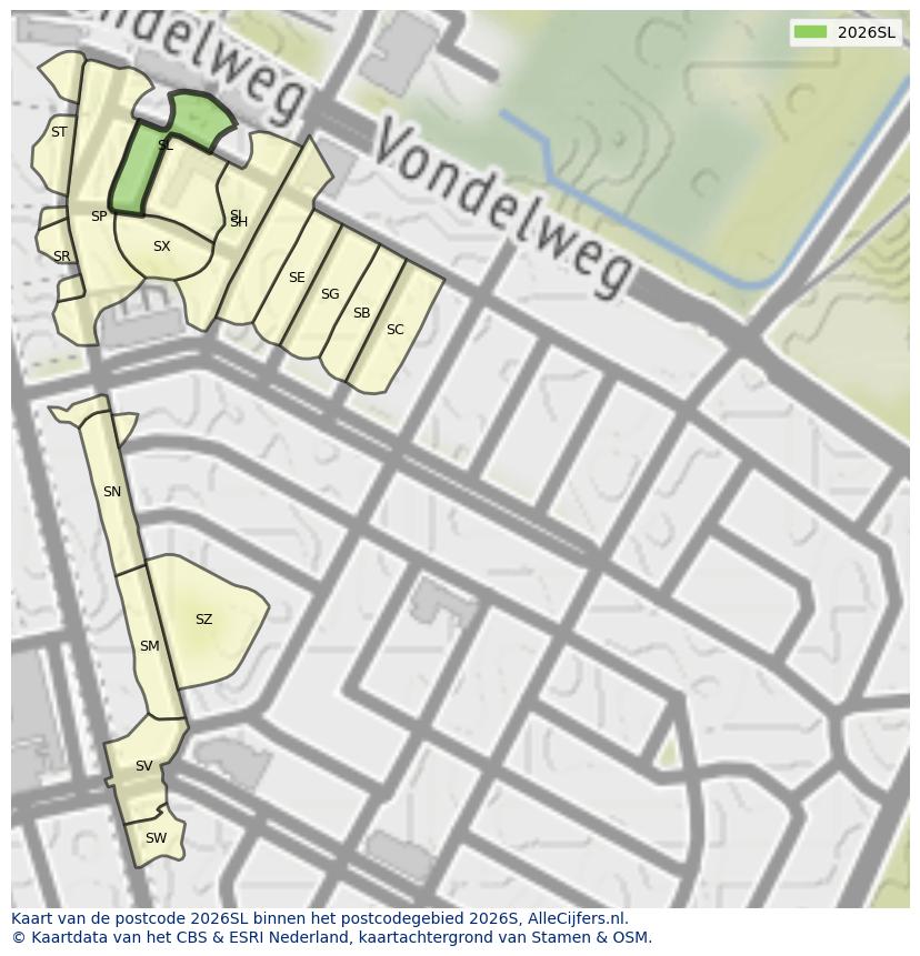 Afbeelding van het postcodegebied 2026 SL op de kaart.