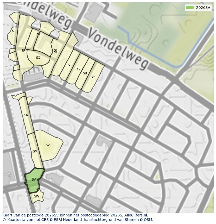 Afbeelding van het postcodegebied 2026 SV op de kaart.