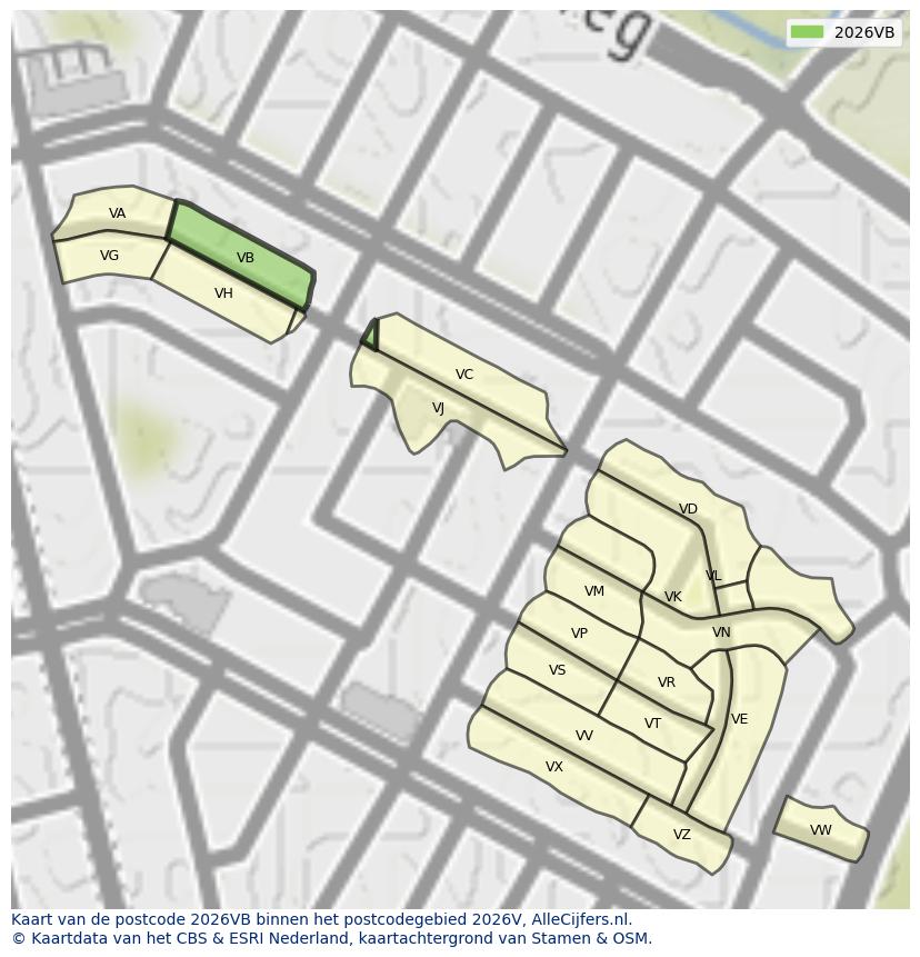 Afbeelding van het postcodegebied 2026 VB op de kaart.