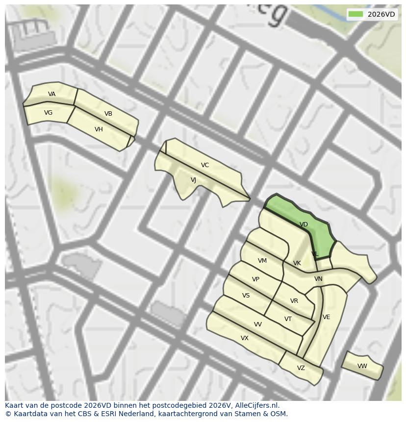 Afbeelding van het postcodegebied 2026 VD op de kaart.