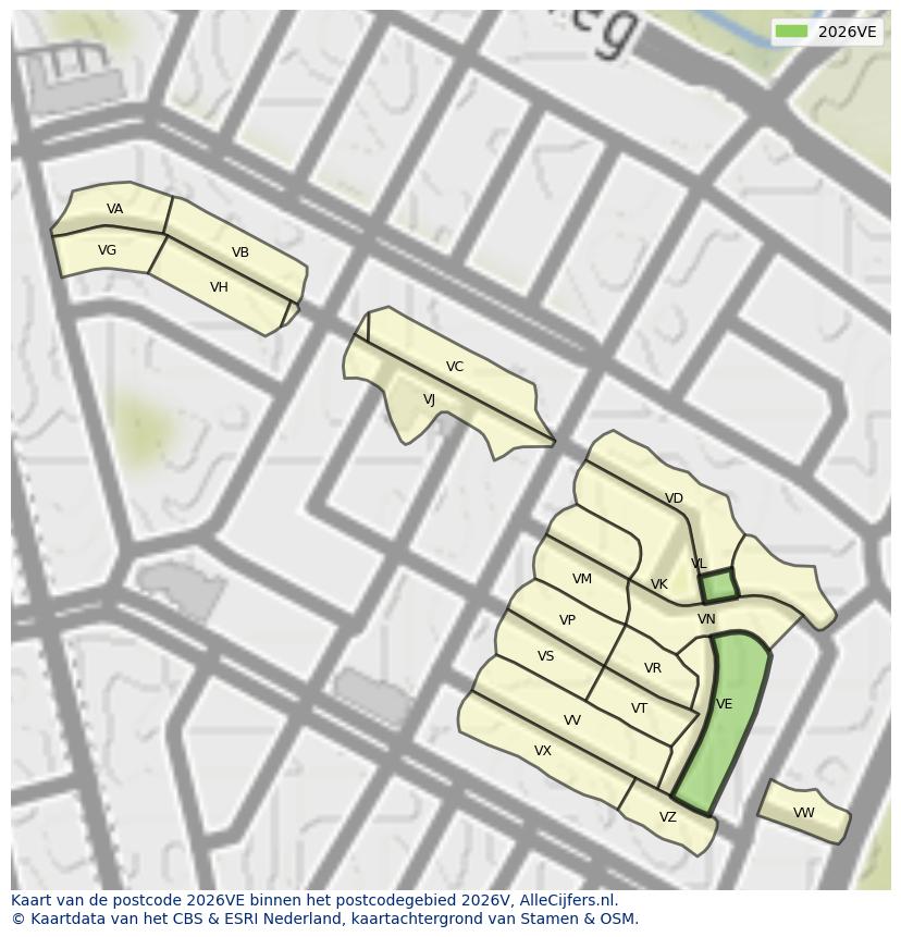 Afbeelding van het postcodegebied 2026 VE op de kaart.