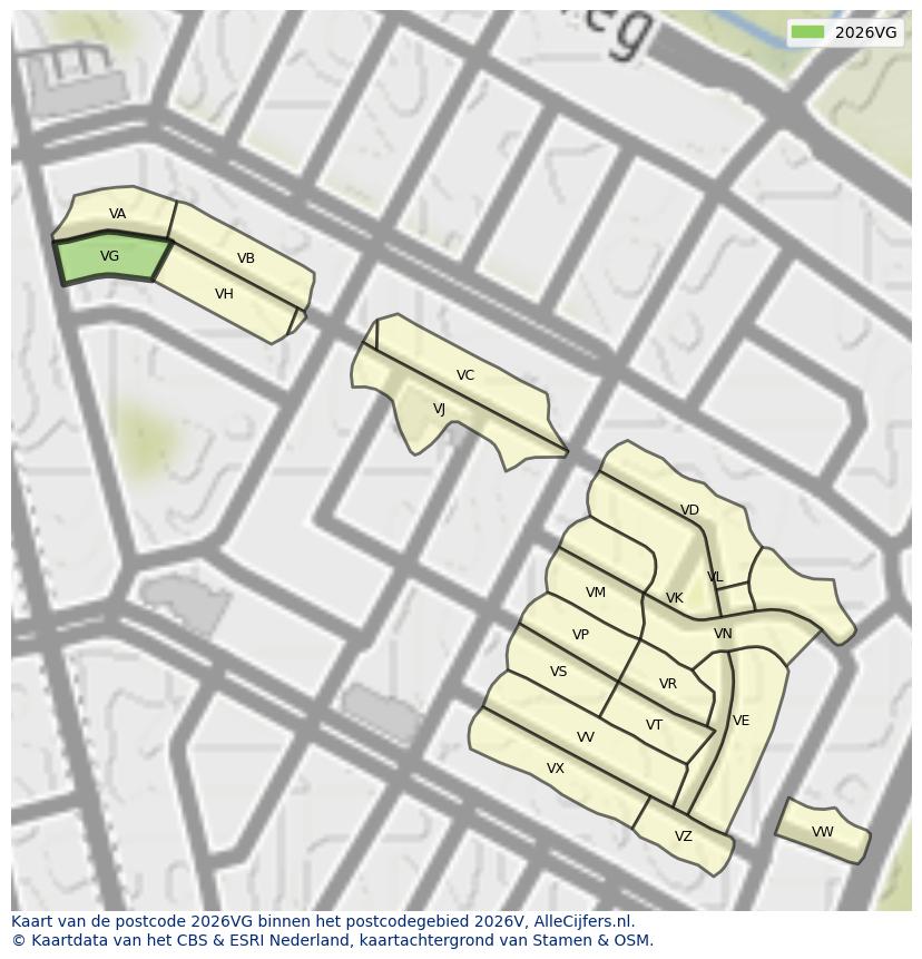 Afbeelding van het postcodegebied 2026 VG op de kaart.