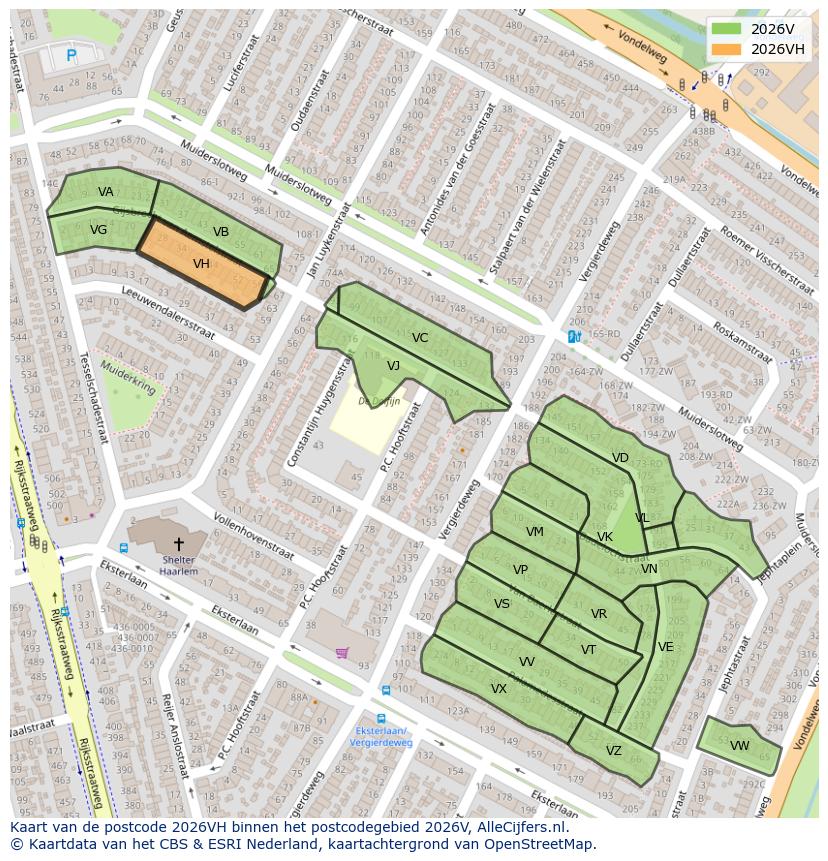 Afbeelding van het postcodegebied 2026 VH op de kaart.
