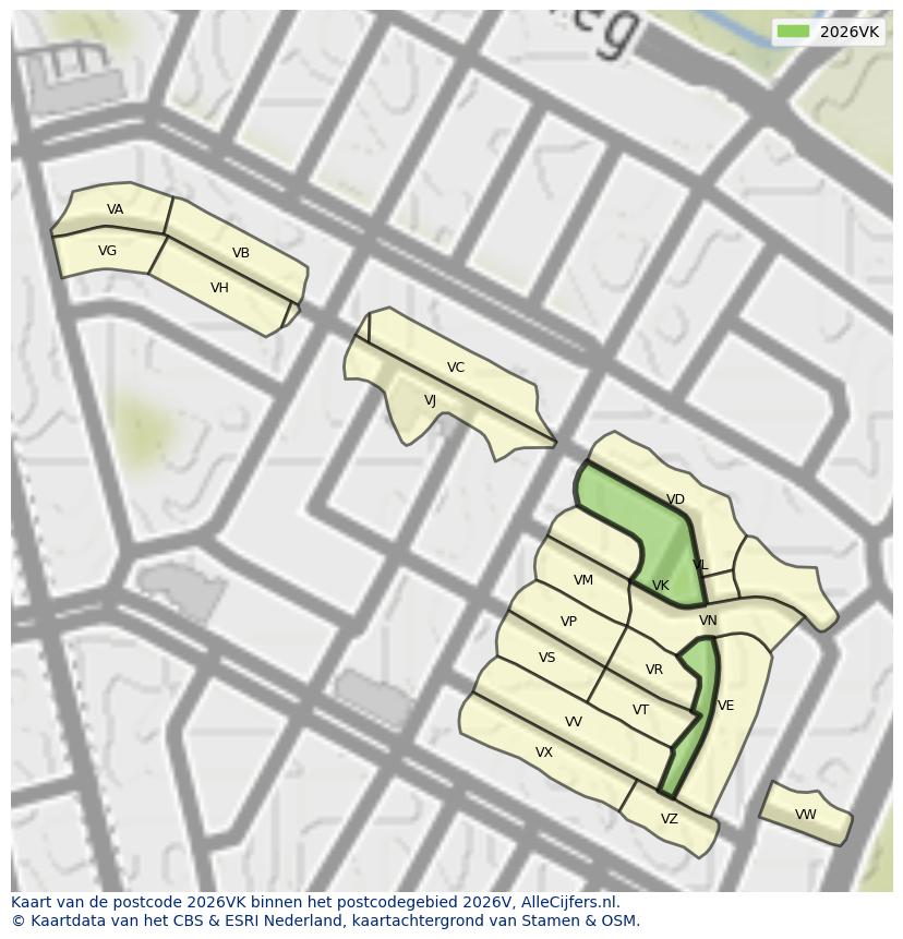 Afbeelding van het postcodegebied 2026 VK op de kaart.
