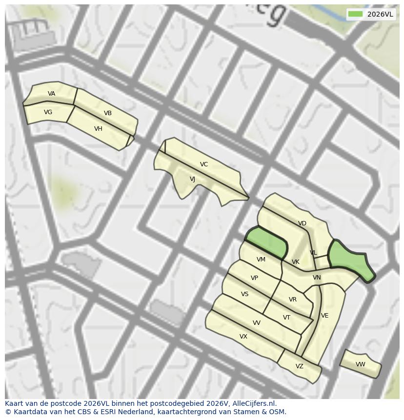 Afbeelding van het postcodegebied 2026 VL op de kaart.