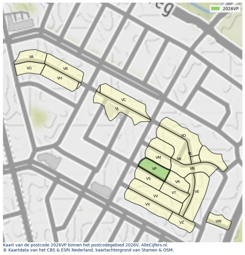 Afbeelding van het postcodegebied 2026 VP op de kaart.