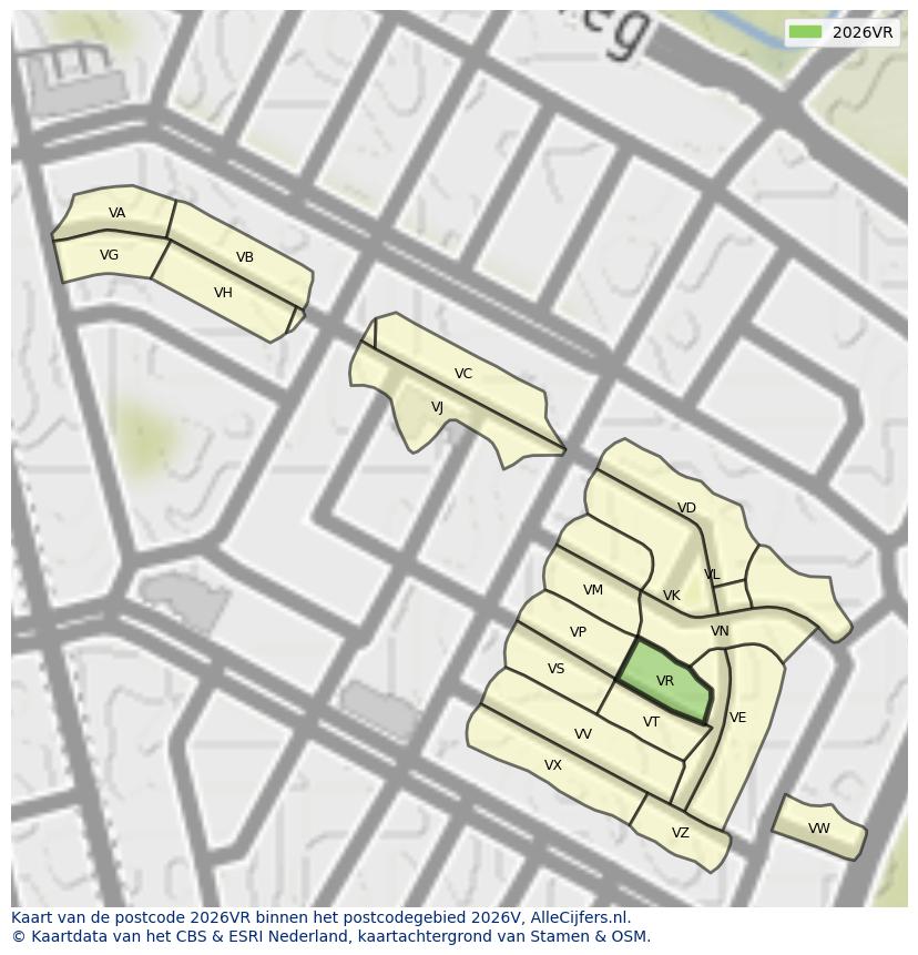Afbeelding van het postcodegebied 2026 VR op de kaart.