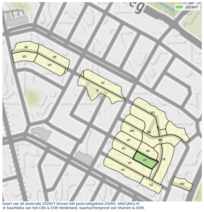 Afbeelding van het postcodegebied 2026 VT op de kaart.