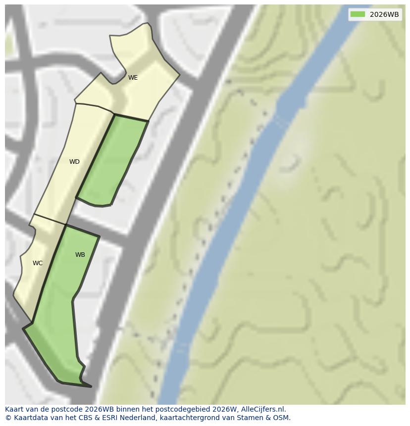 Afbeelding van het postcodegebied 2026 WB op de kaart.