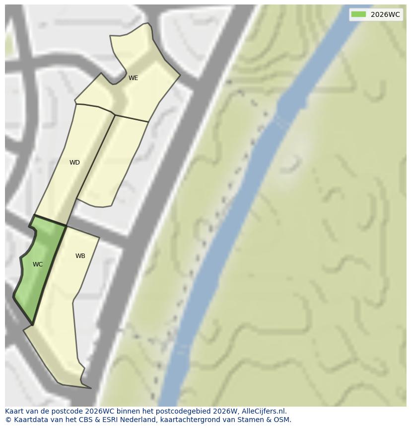 Afbeelding van het postcodegebied 2026 WC op de kaart.