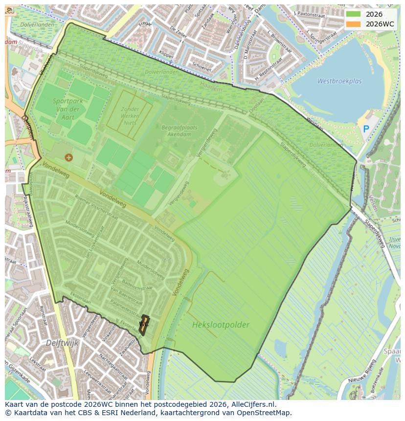 Afbeelding van het postcodegebied 2026 WC op de kaart.