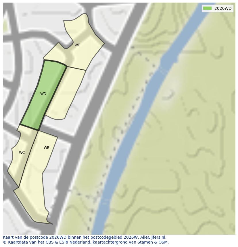 Afbeelding van het postcodegebied 2026 WD op de kaart.