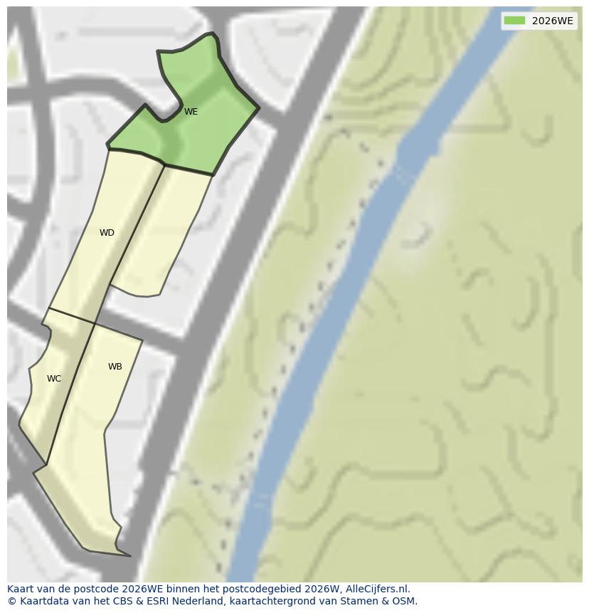 Afbeelding van het postcodegebied 2026 WE op de kaart.