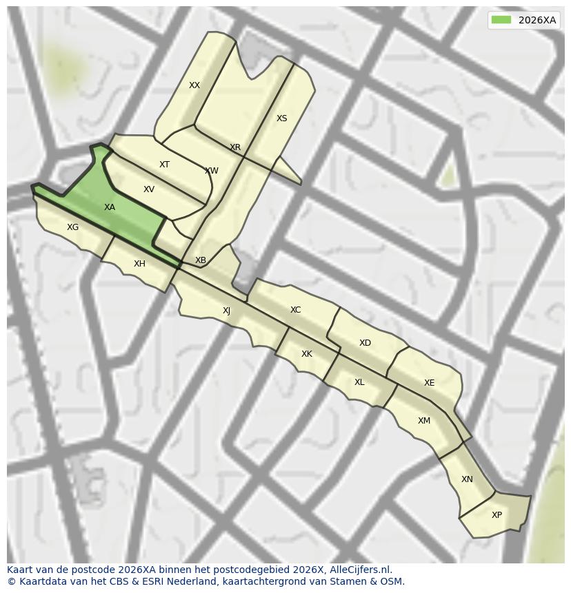 Afbeelding van het postcodegebied 2026 XA op de kaart.