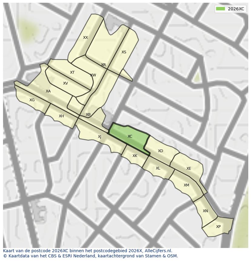 Afbeelding van het postcodegebied 2026 XC op de kaart.