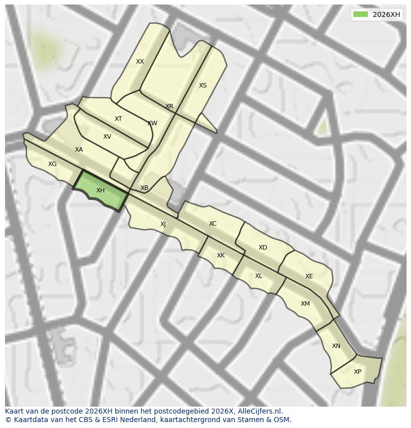 Afbeelding van het postcodegebied 2026 XH op de kaart.