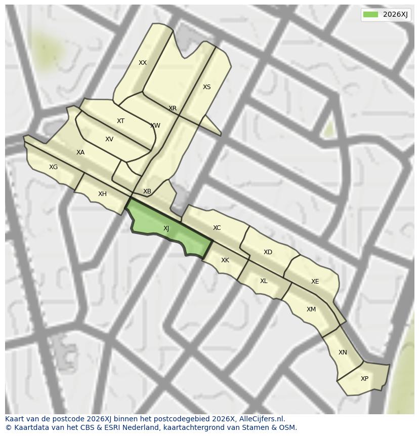Afbeelding van het postcodegebied 2026 XJ op de kaart.