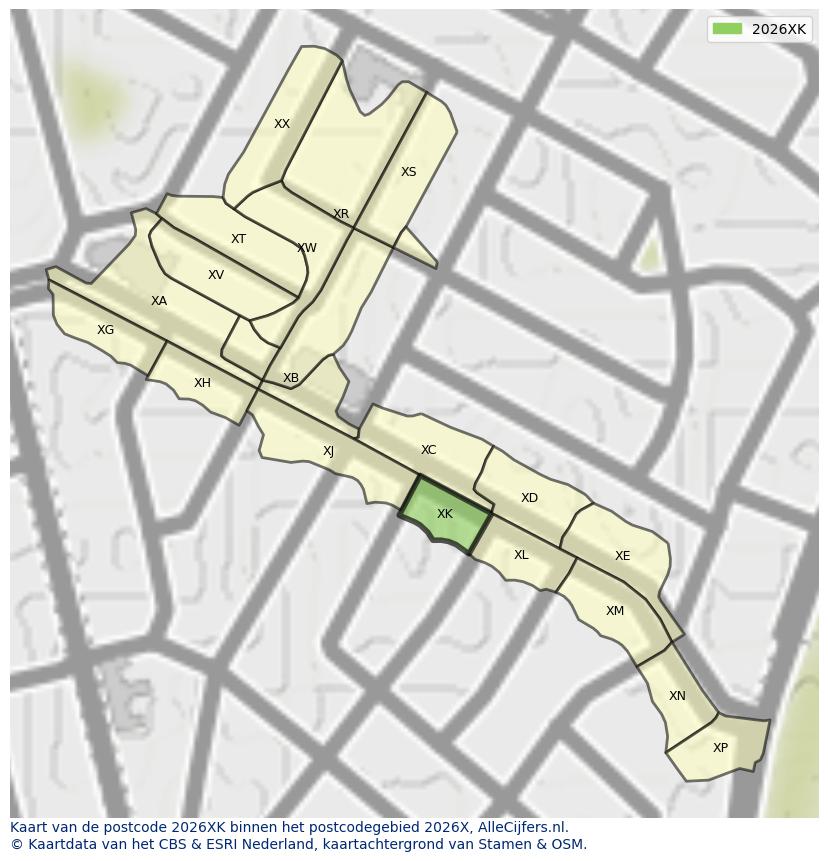 Afbeelding van het postcodegebied 2026 XK op de kaart.