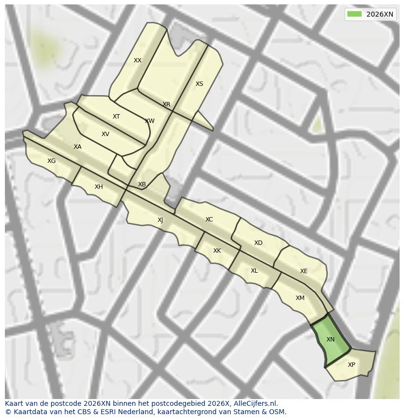 Afbeelding van het postcodegebied 2026 XN op de kaart.