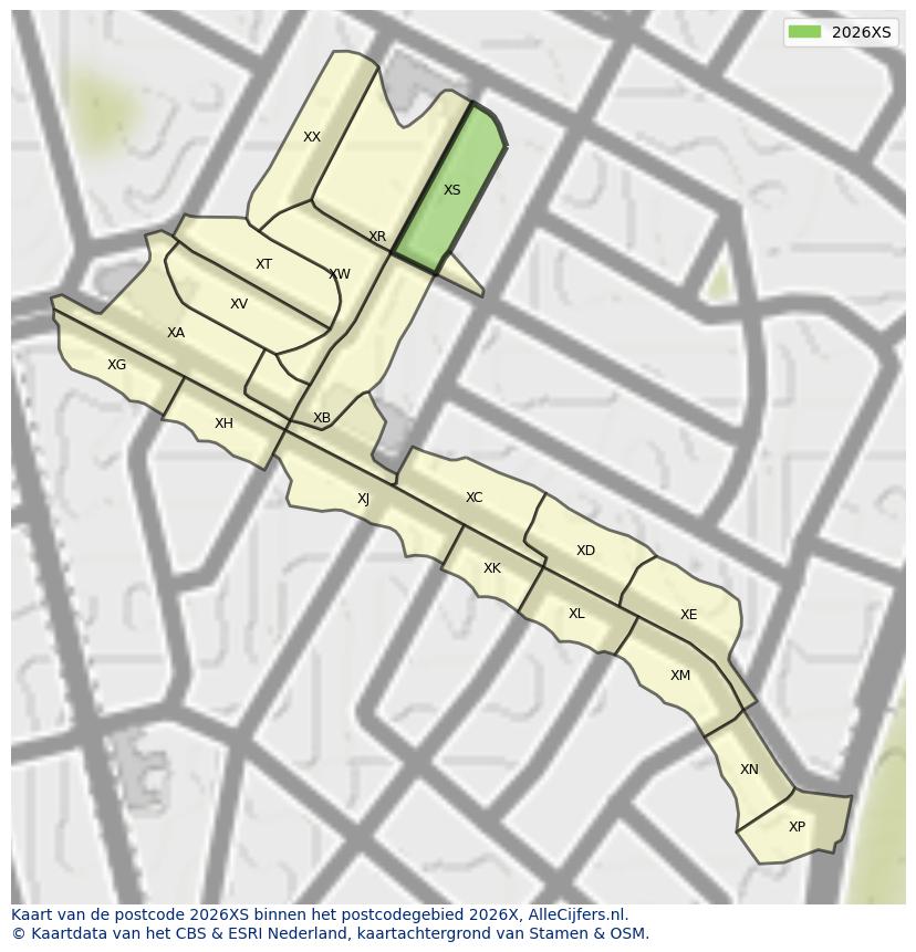 Afbeelding van het postcodegebied 2026 XS op de kaart.