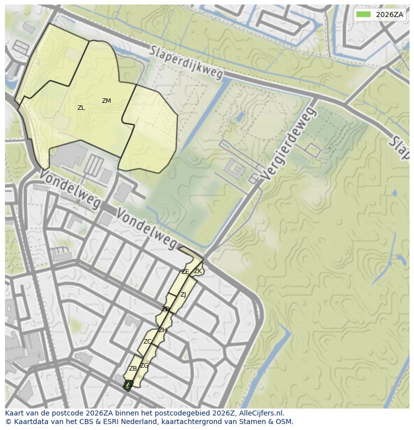 Afbeelding van het postcodegebied 2026 ZA op de kaart.