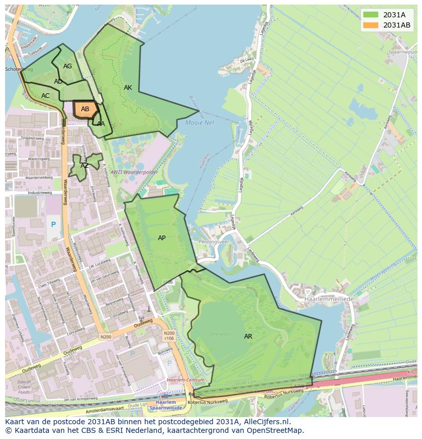 Afbeelding van het postcodegebied 2031 AB op de kaart.