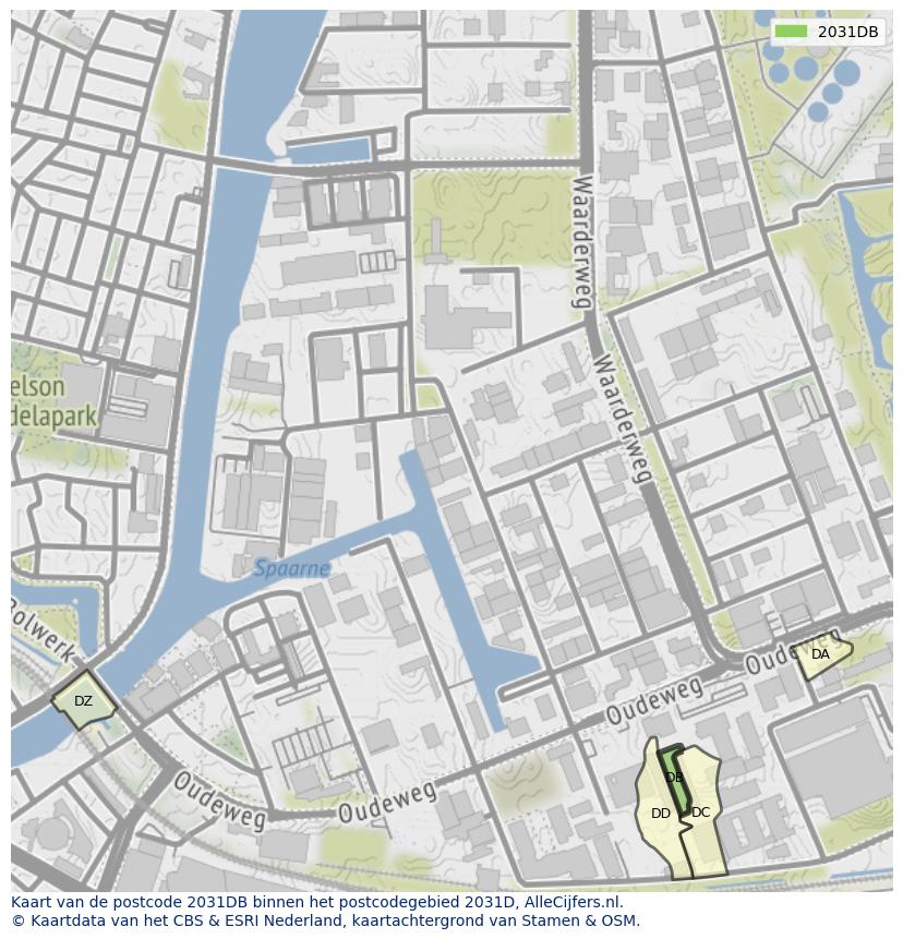 Afbeelding van het postcodegebied 2031 DB op de kaart.